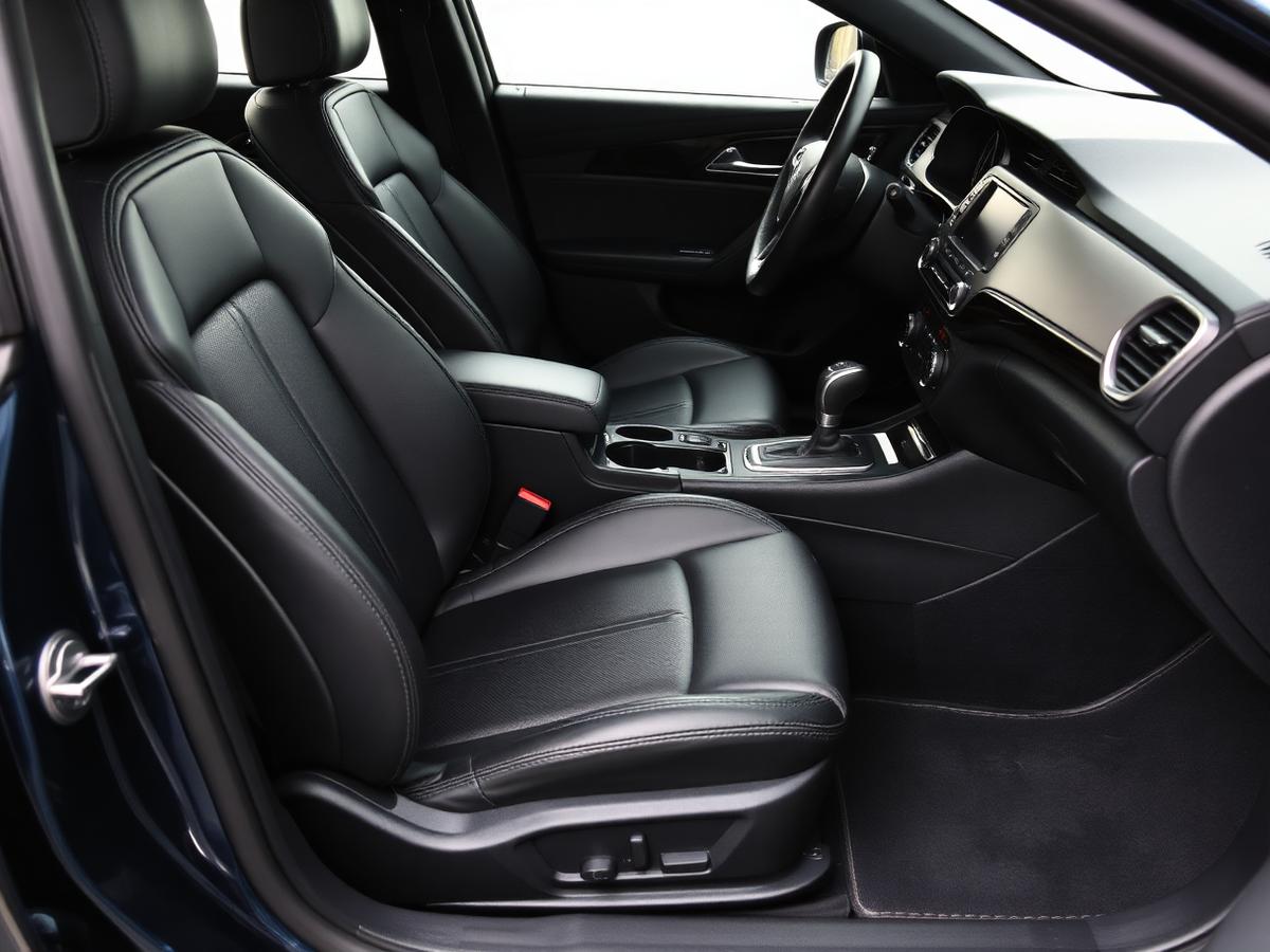 Detailed car interior with cleaned black leather seats and dashboard in West Edmonton